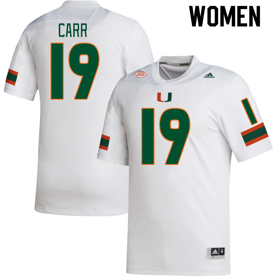Women #19 Ny Carr Miami Hurricanes College Football Jerseys Stitched-White